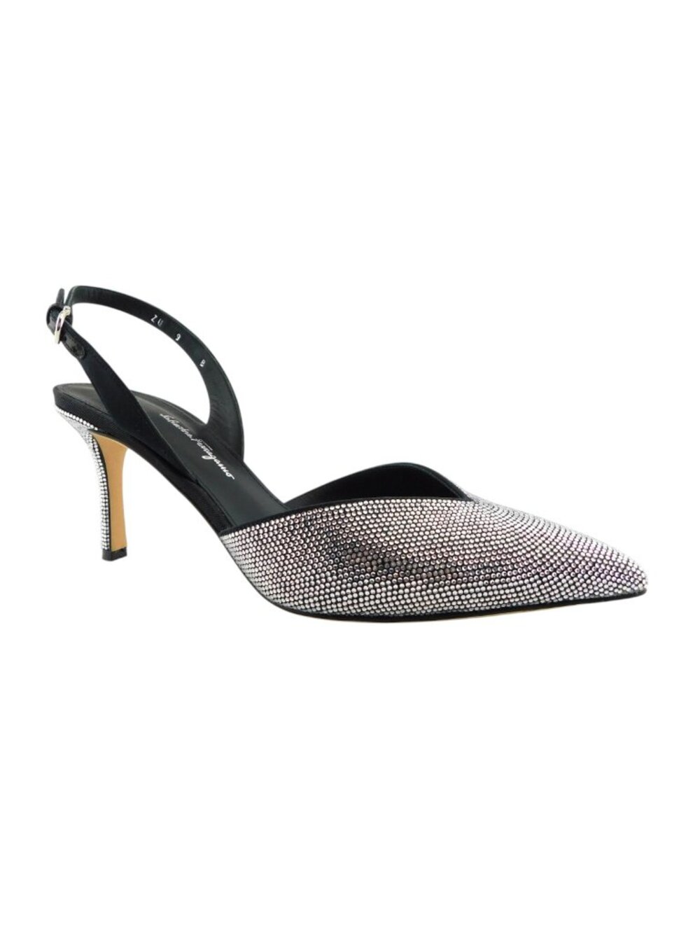 FERRAGAMO Sparkle Crystal Black Slingback Evening Heels Pumps 9